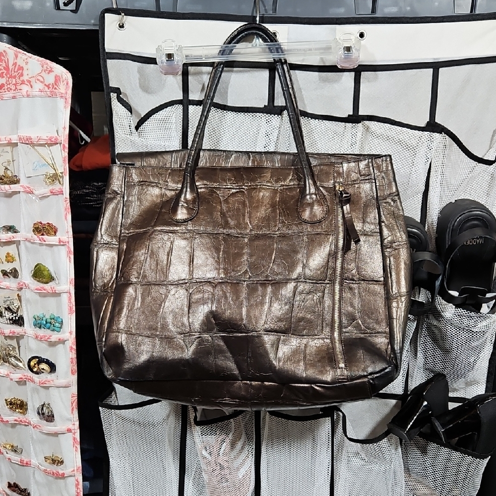 Kate Landry Bronze Croc-Embossed Shoulder Bag